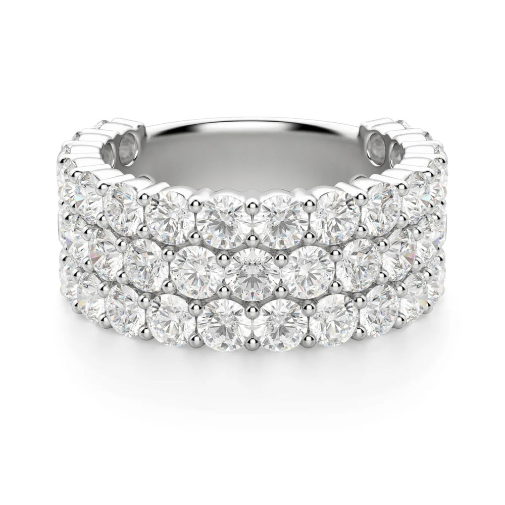 Round Cut Moissanite Bold Pave Set Wedding Band For Her