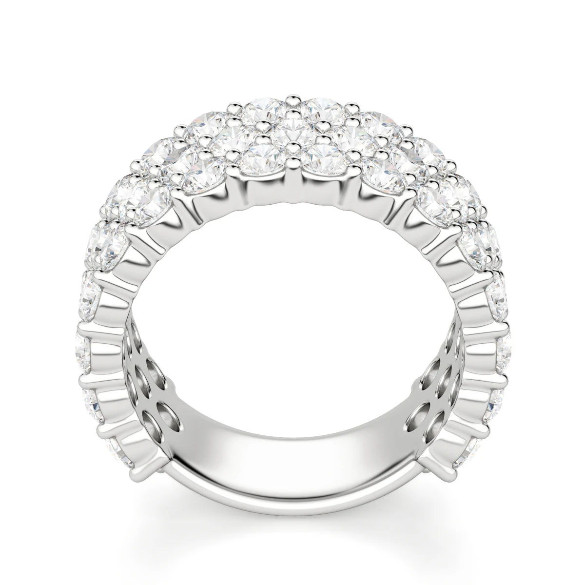 Round Cut Bold Pave Set Semi Eternity Wedding Band