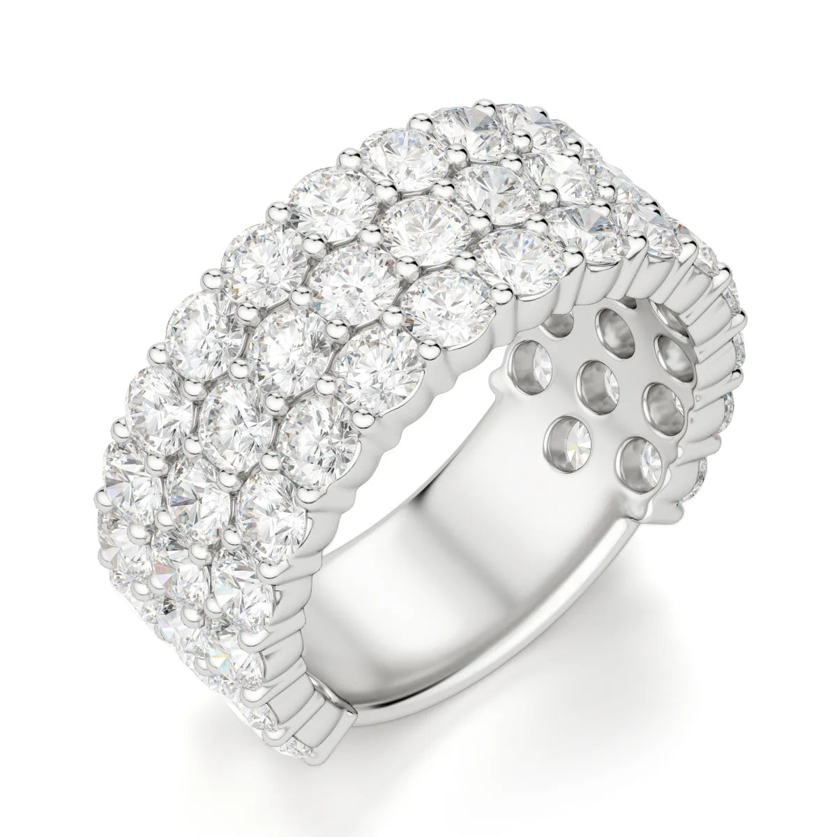 Round Cut Bold Pave Set Semi Eternity Wedding Band