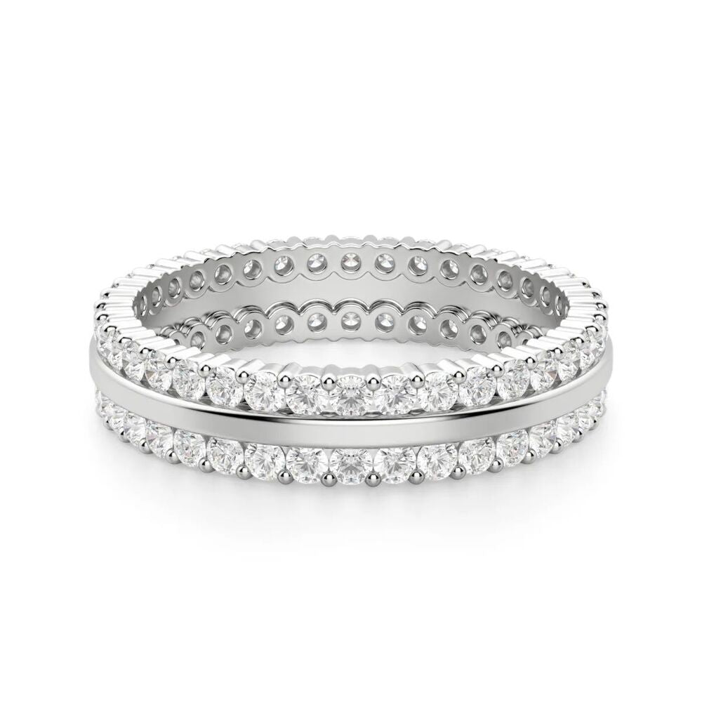 Round Cut Double Row Moissanite Band For Anniversary Gift