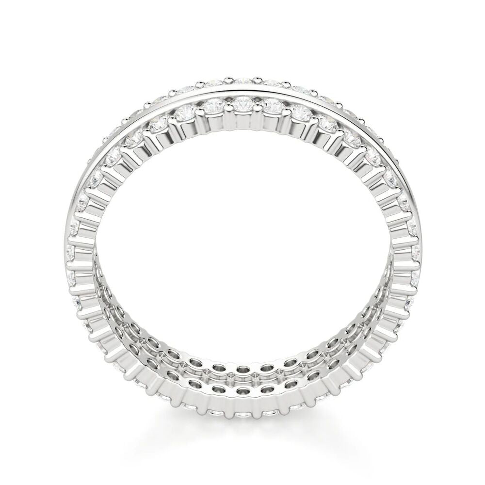 Round Cut Double Row Moissanite Band For Anniversary Gift