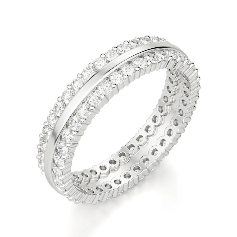 Round Cut Double Row Moissanite Band For Anniversary Gift