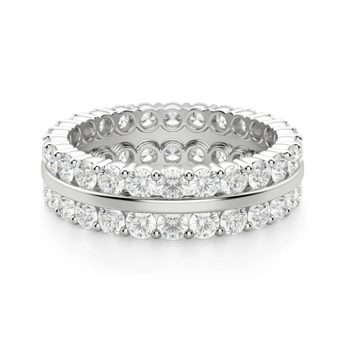 Round Cut Moissanite Double Row Wedding Band