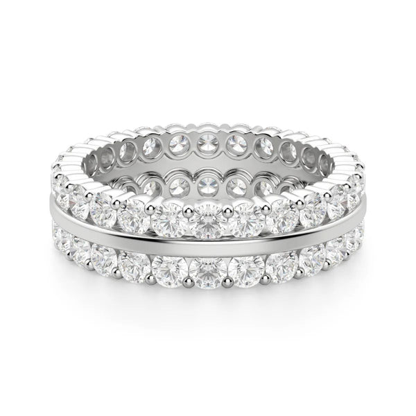 Round Cut Moissanite Double Row Wedding Band