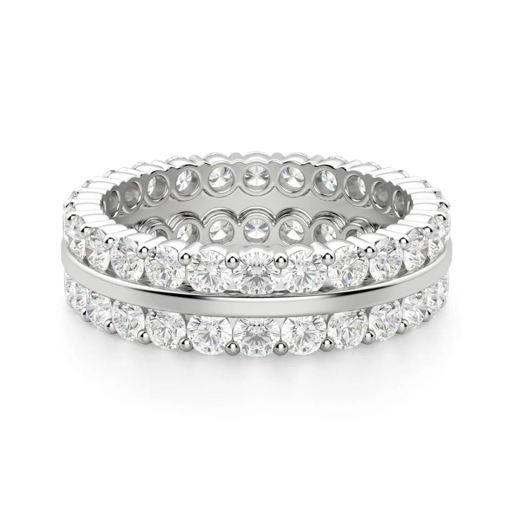 Colorless Moissanite Round Cut Double Row Band For Women
