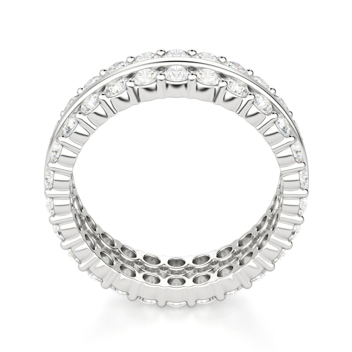 Round Cut Moissanite Double Row Wedding Band