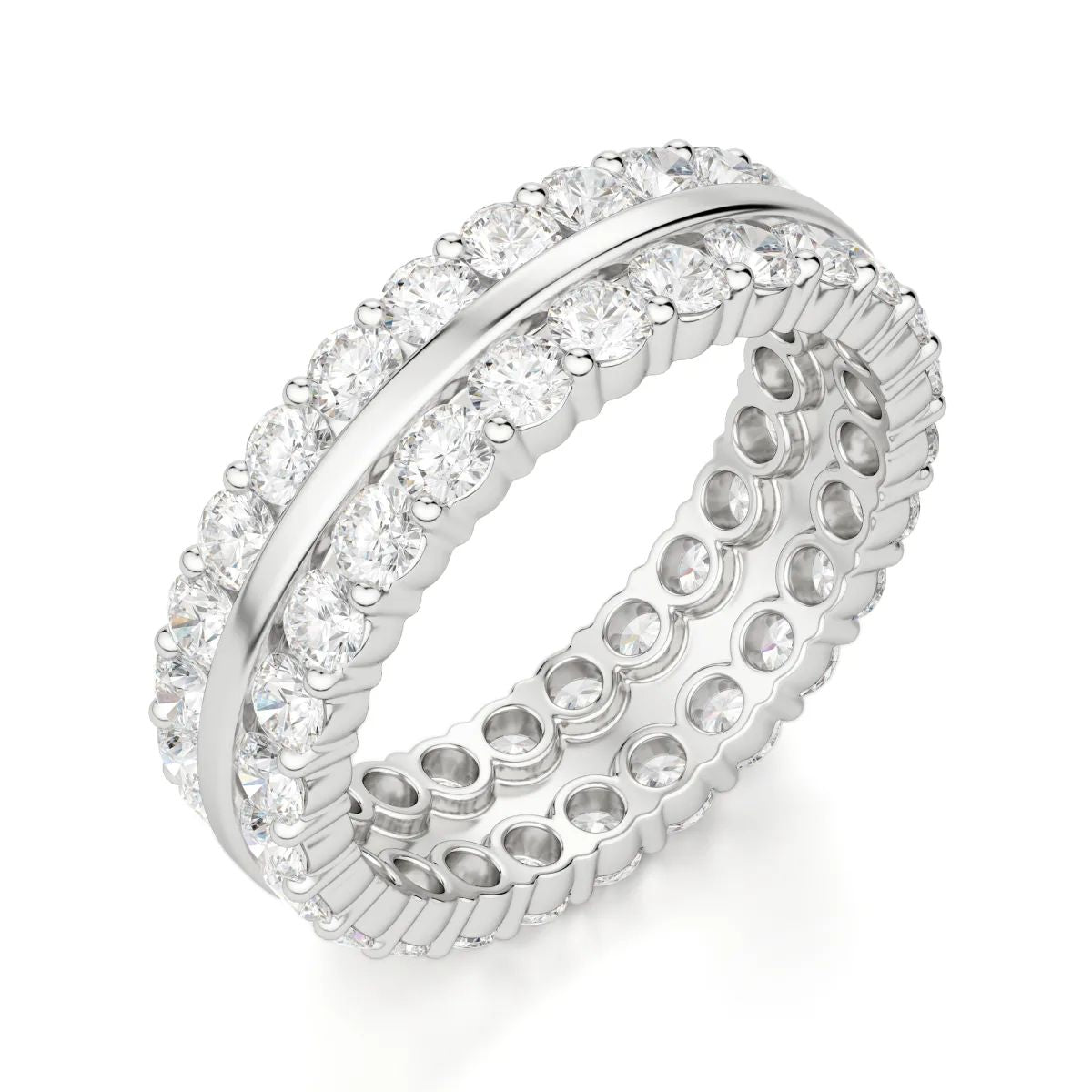 Round Cut Moissanite Double Row Wedding Band