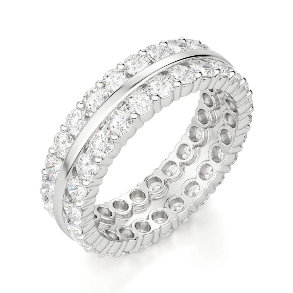 Colorless Moissanite Round Cut Double Row Band For Women
