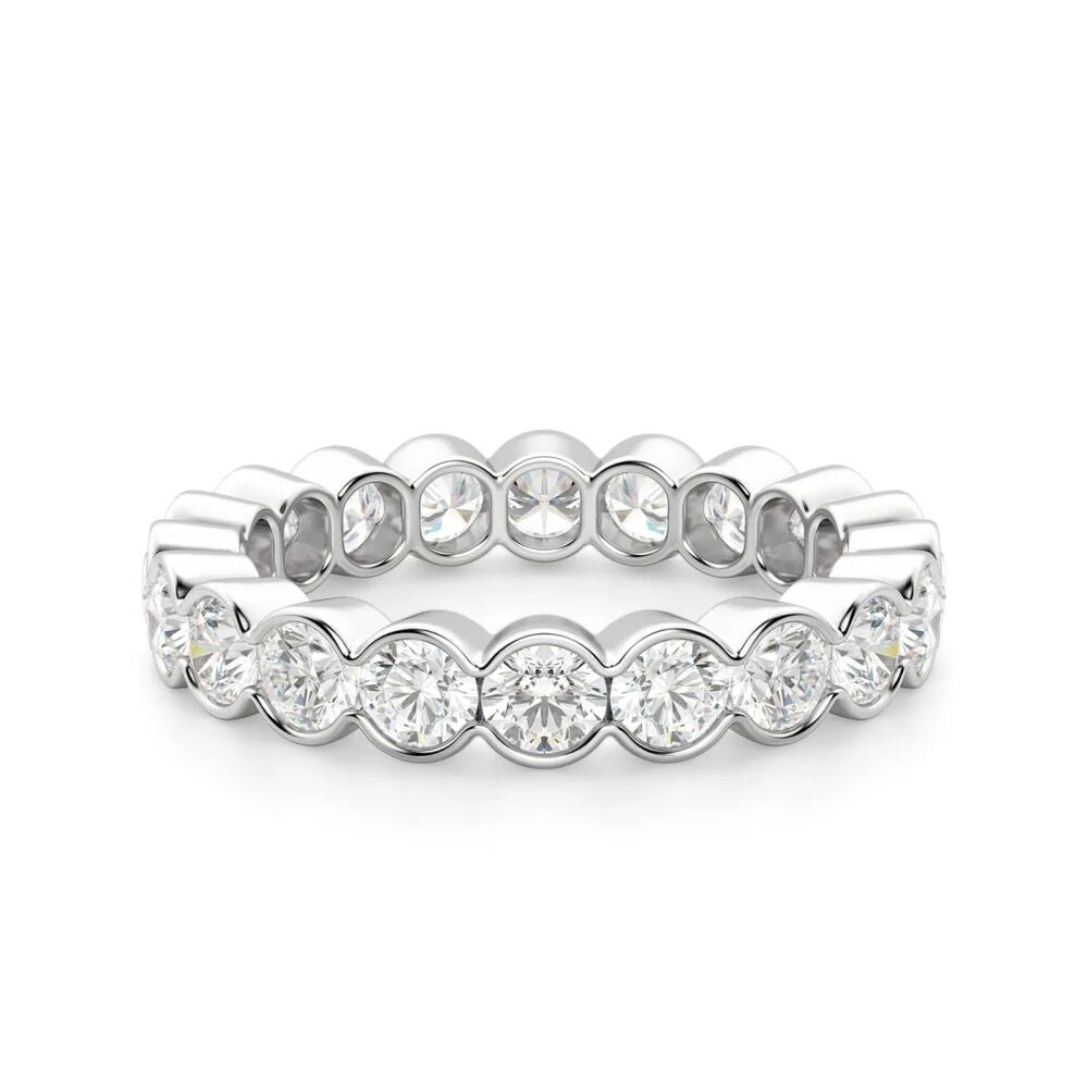 Round Cut Moissanite  Full Eternity  Half Bezel Wedding Band