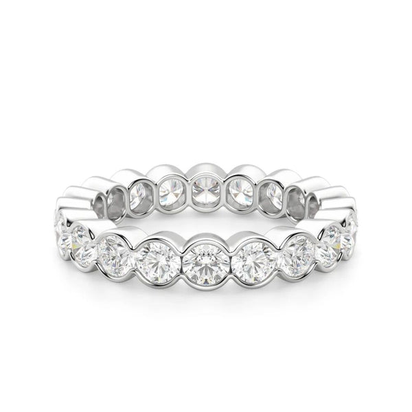 Round Cut Moissanite  Full Eternity  Half Bezel Wedding Band
