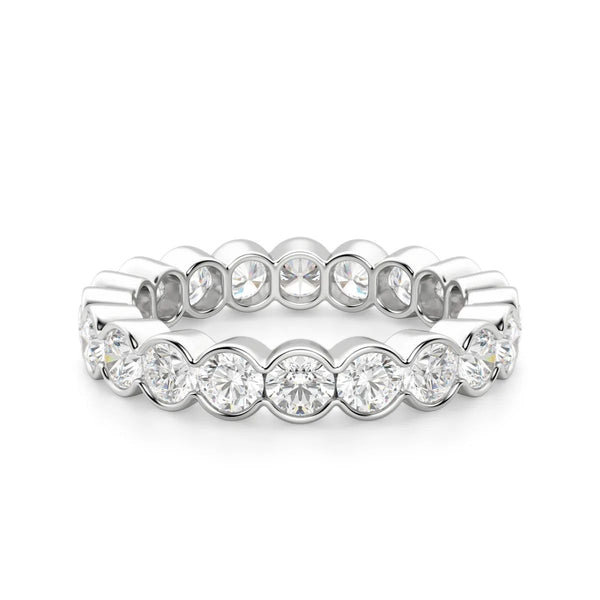 Round Cut Half Bezel Set Moissanite Wedding Band