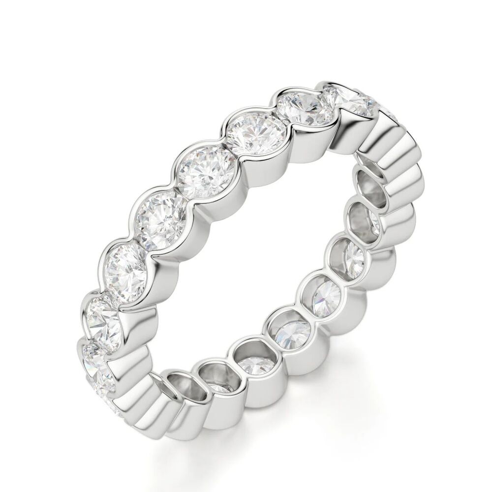 Round Cut Moissanite  Full Eternity  Half Bezel Wedding Band
