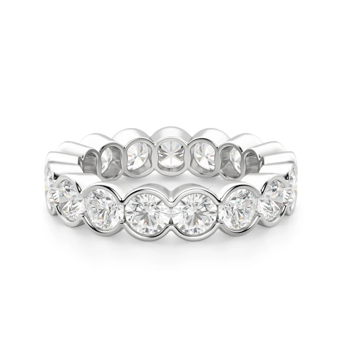 Round Cut Half Bezel Set Full Eternity Wedding Band