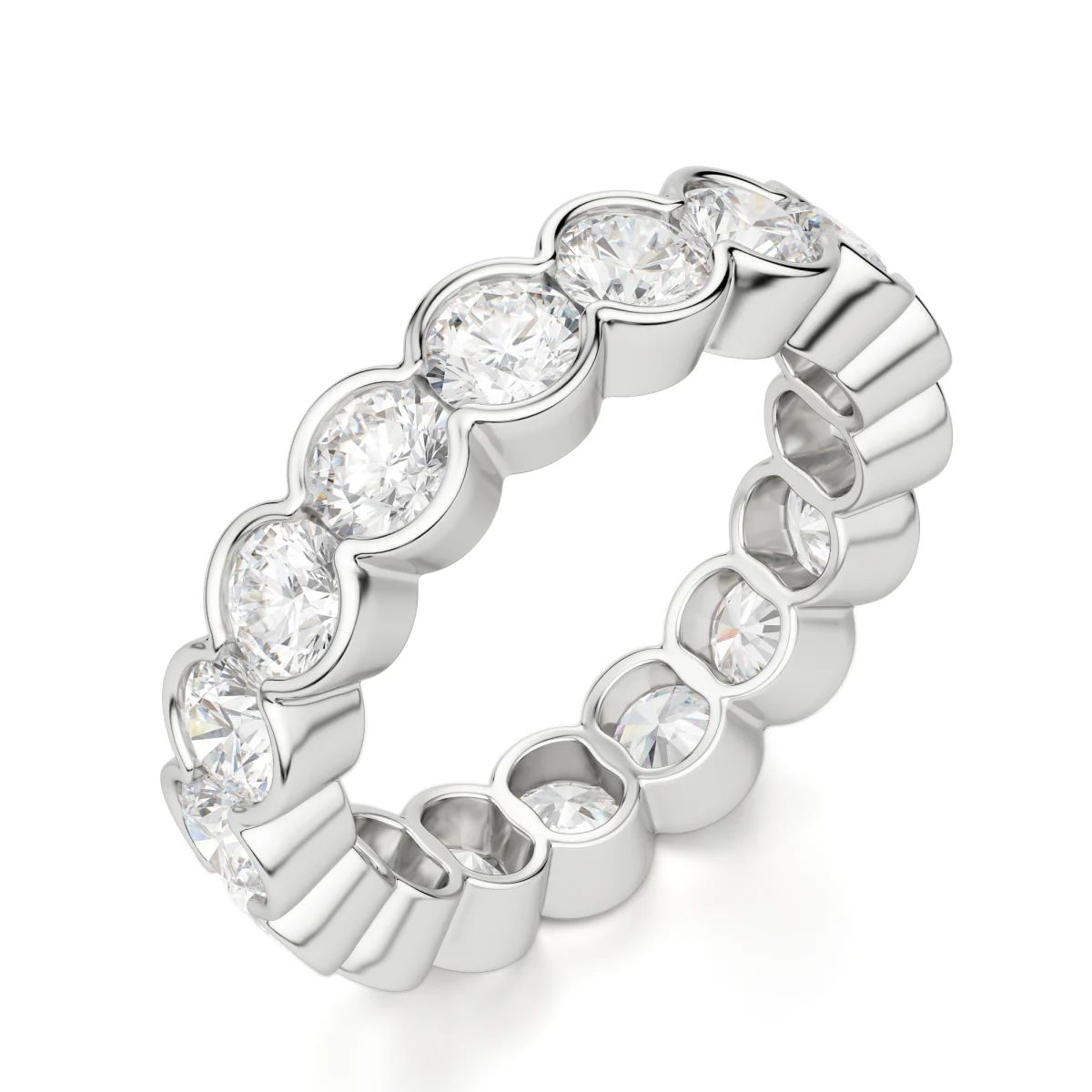 Round Cut Half Bezel Set Full Eternity Wedding Band