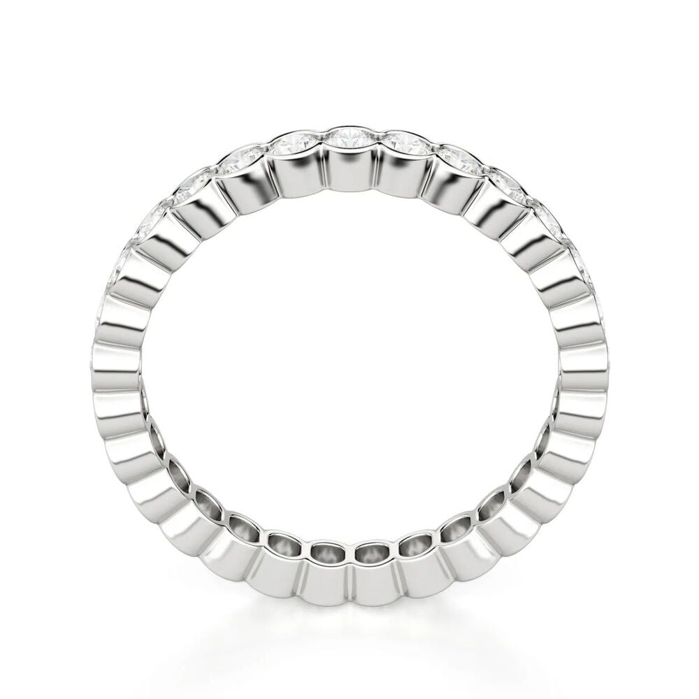 Round Cut Moissanite  Half Bezel Wedding Band