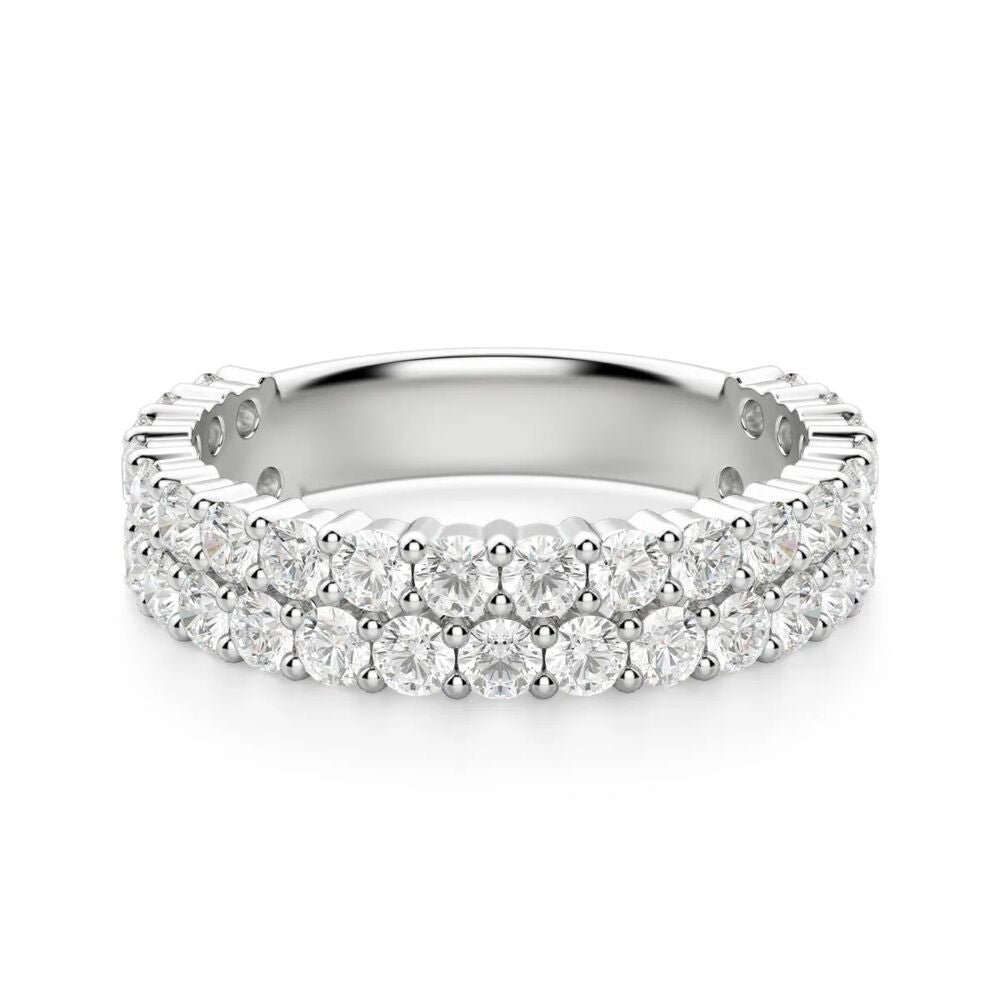 Round Cut Double Row Moissanite Semi Eternity Wedding Band