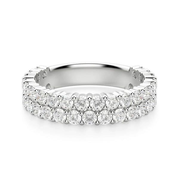 Round Cut Double Row Moissanite Semi Eternity Wedding Band