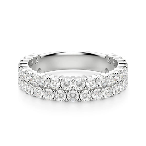 Round Cut Double Row Semi Eternity Wedding Band