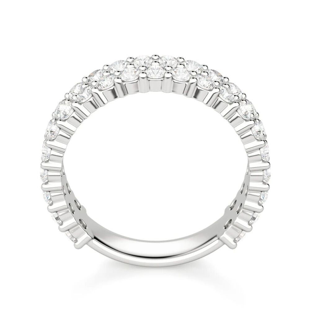 Round Cut Double Row Moissanite Semi Eternity Wedding Band