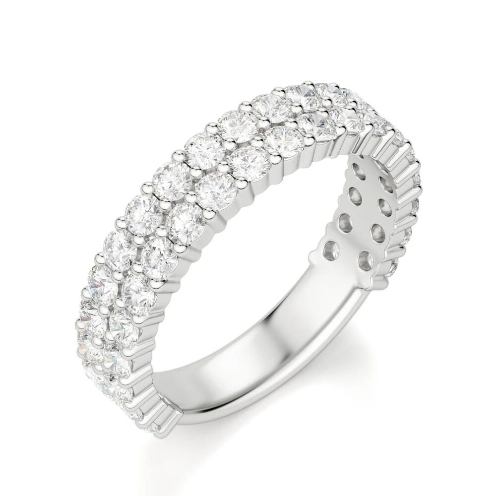 Round Cut Double Row Moissanite Semi Eternity Wedding Band