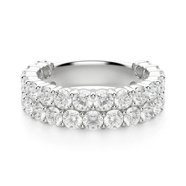 Round Cut Pave Set Two Row Semi Eternity Wedding Band