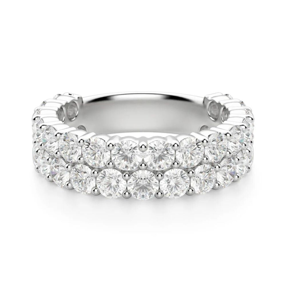 Round Cut Double Row Half Eternity Moissanite Wedding Band
