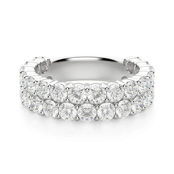 Round Cut Double Row Half Eternity Moissanite Wedding Band