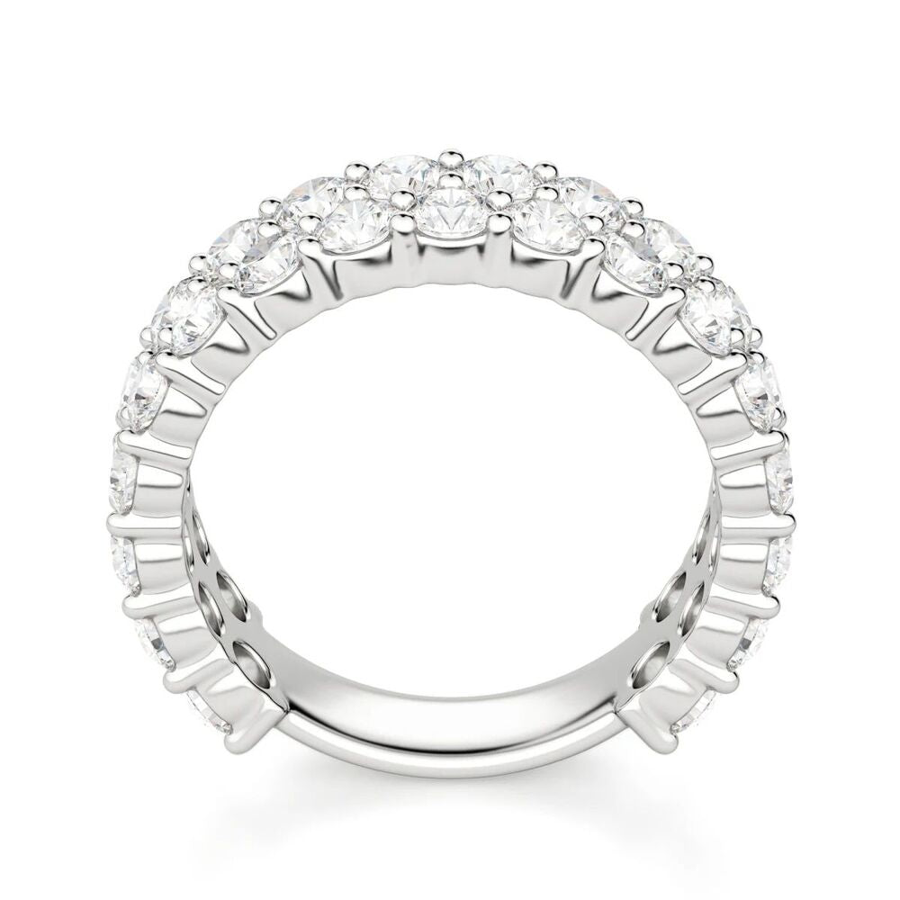 Round Cut Double Row Half Eternity Moissanite Wedding Band