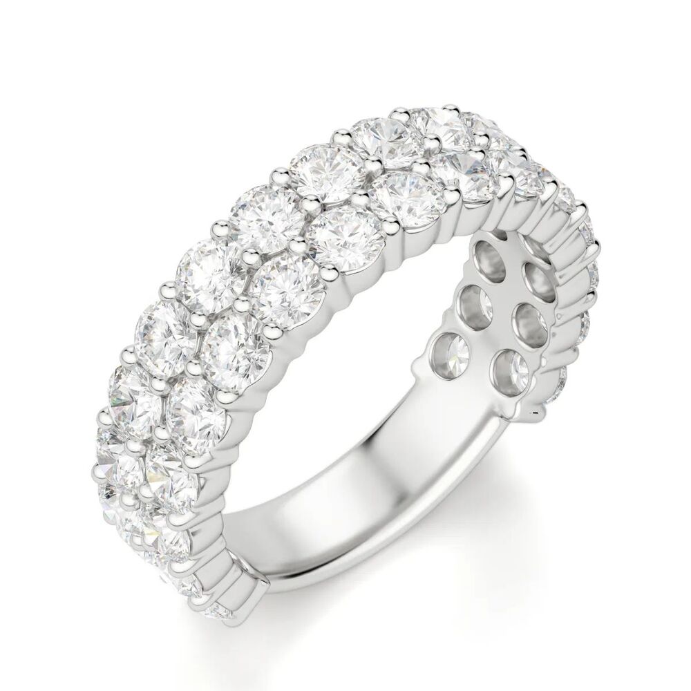 Round Cut Double Row Half Eternity Moissanite Wedding Band