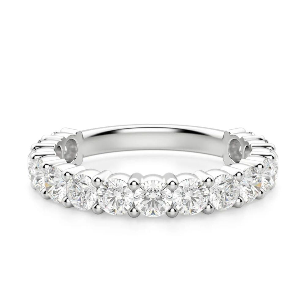 Round Cut Half Eternity Moissanite Wedding Band For Women