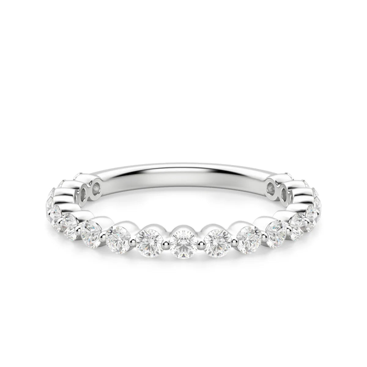 Round Cut Shared Prong Set Semi Eternity Wedding Band