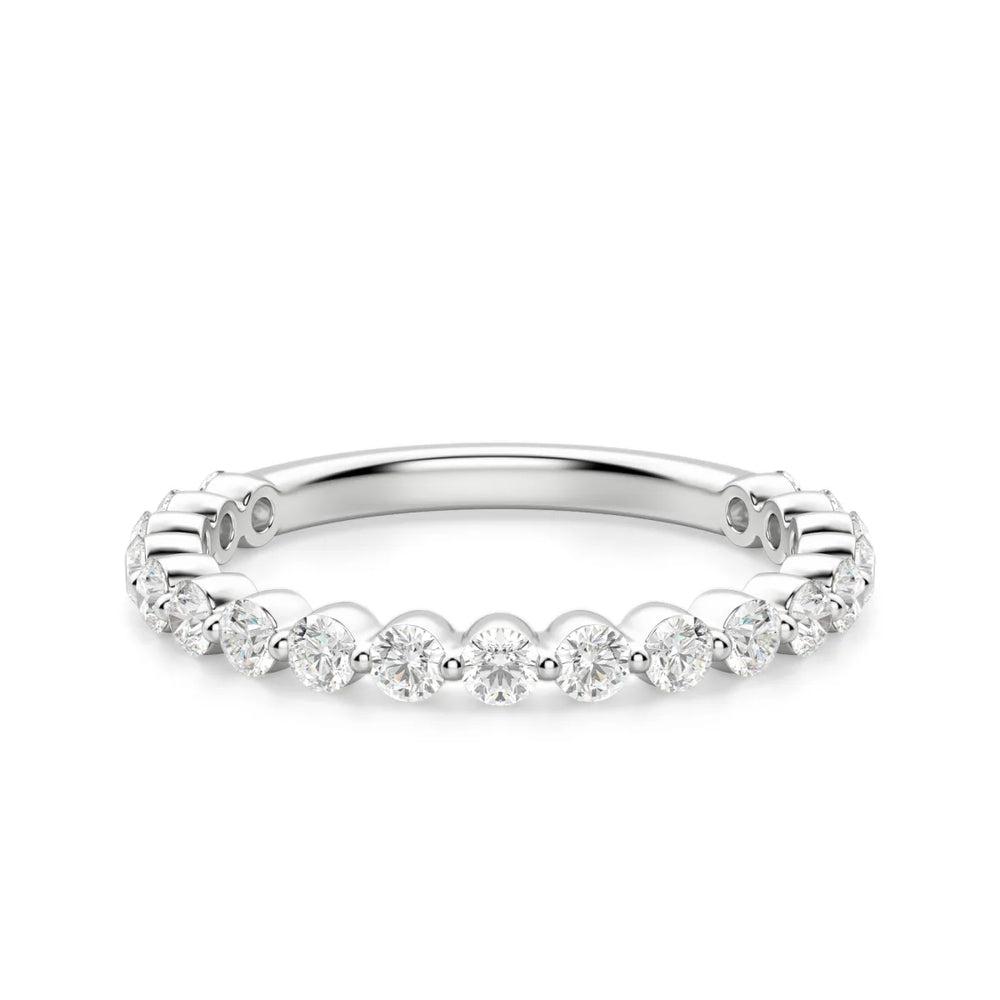 VVS1 Moissanite Round Cut Semi Eternity Wedding Band For Women