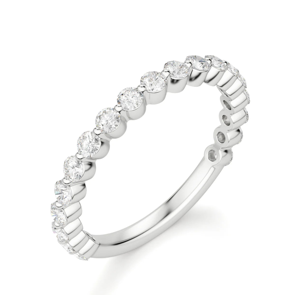 Round Cut Shared Prong Set Semi Eternity Wedding Band