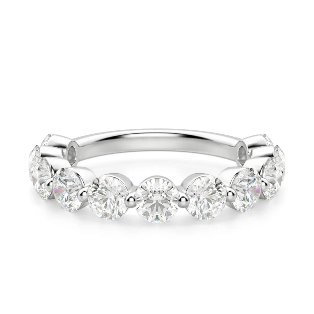Round Cut Half Eternity Moissanite Wedding Band For Women