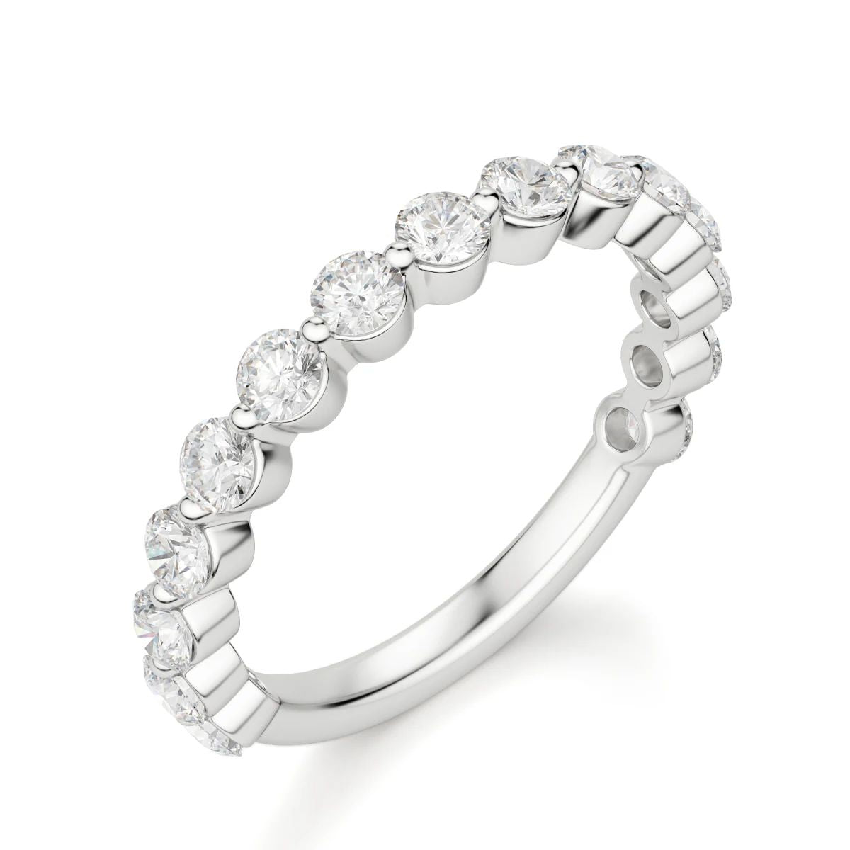Round cut Shared Prong Moissanite Wedding Band