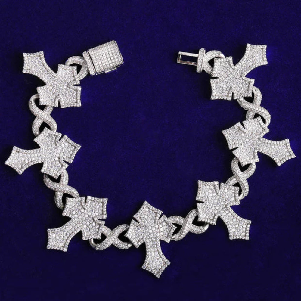 Men's Wear Round Cut Moissanite Cross Infinity Link  Hip Hop Bracelet