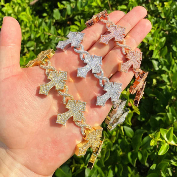 Men's Wear Round Cut Moissanite Cross Infinity Link  Hip Hop Bracelet