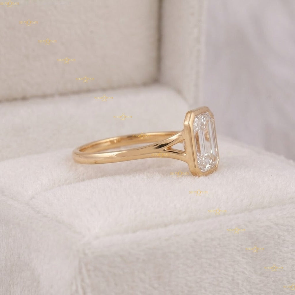 IGI Certified Lab Grown Diamond Emerald Cut Bezel Set Solitaire Ring