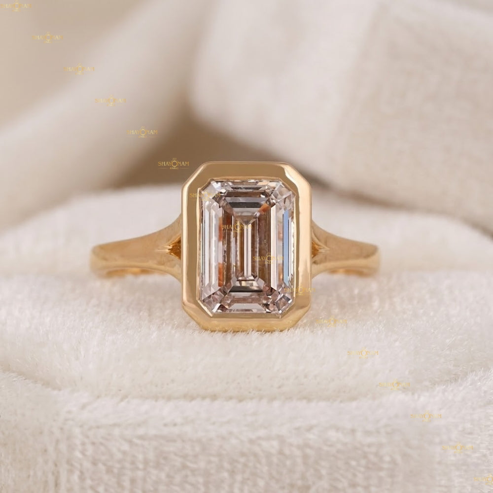 IGI Certified Lab Grown Diamond Emerald Cut Bezel Set Solitaire Ring