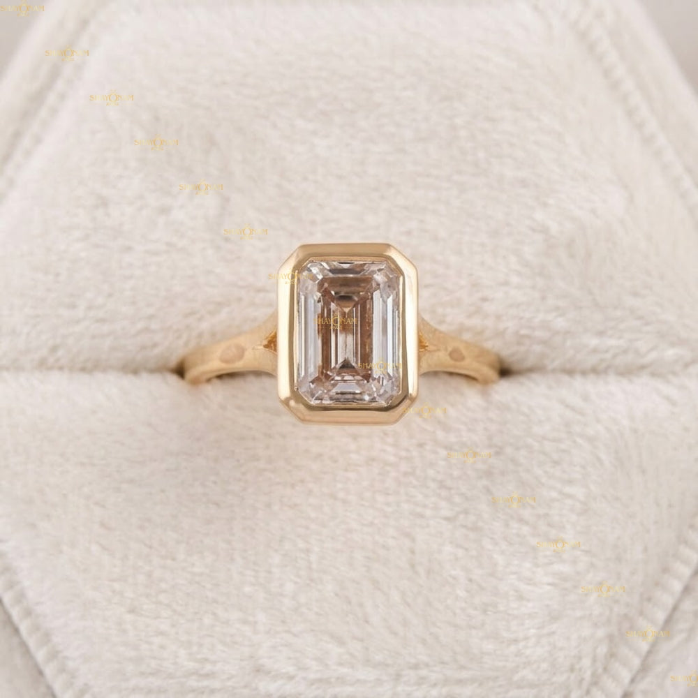 IGI Certified Lab Grown Diamond Emerald Cut Bezel Set Solitaire Ring