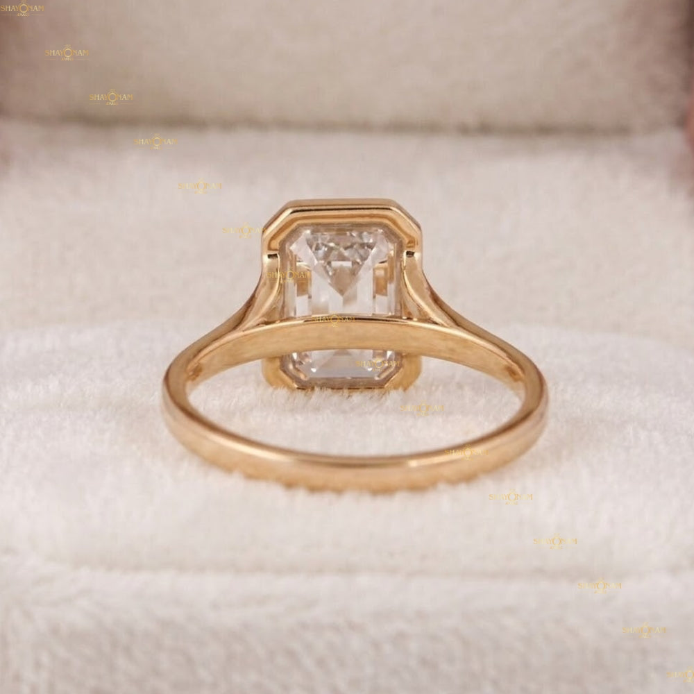 IGI Certified Lab Grown Diamond Emerald Cut Bezel Set Solitaire Ring