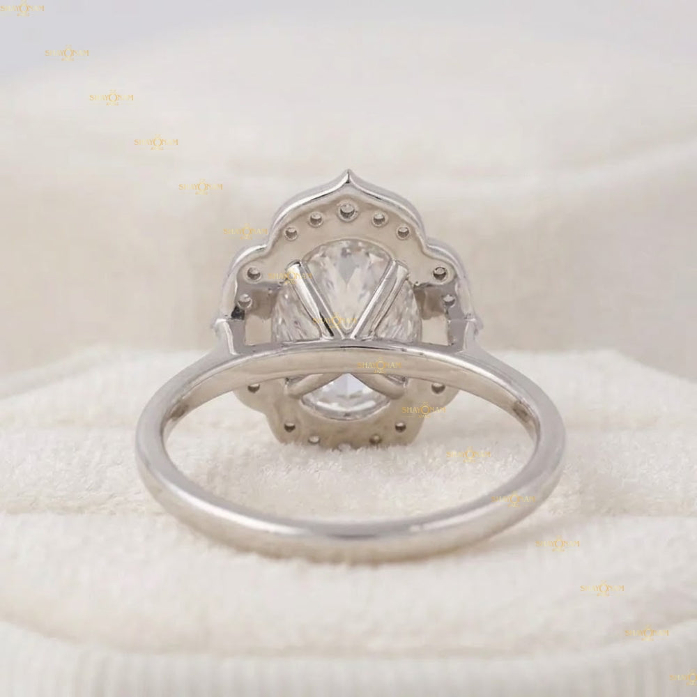 Lab Grown Diamond 2 Oval Cut Vintage Halo Engagement Ring