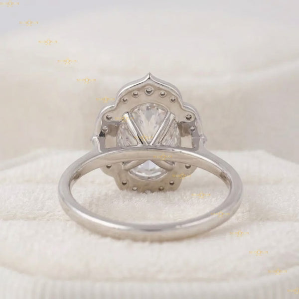 Lab Grown Diamond 2 Oval Cut Vintage Halo Engagement Ring