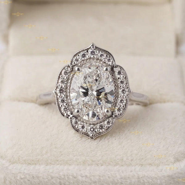 Lab Grown Diamond 2 Oval Cut Vintage Halo Engagement Ring