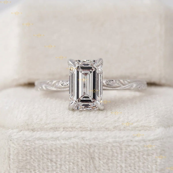 Emerald Cut Lab Grown Diamond Art Deco Engagement Ring