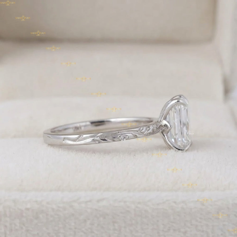 Emerald Cut Lab Grown Diamond Art Deco Engagement Ring