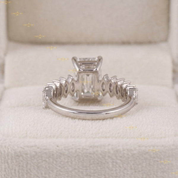 Lab Grown Diamond Emerald Cut With Marquise Cut Side Accent Ring