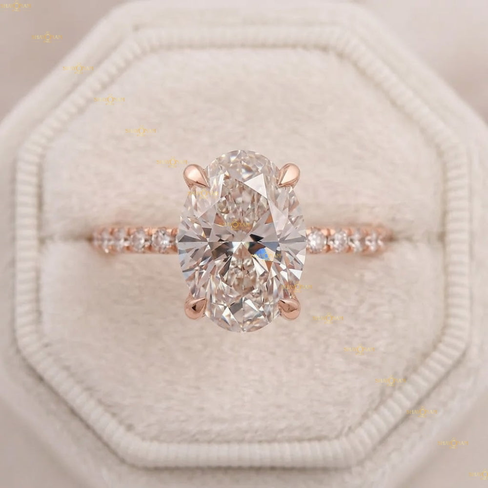 2.5 Carat Oval Cut Lab Grown Diamond Hidden Halo Engagement Rin