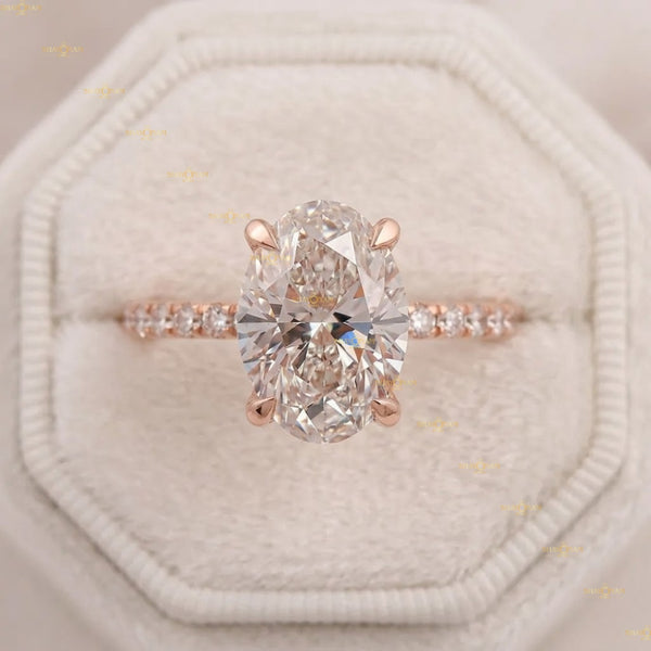 2.5 Carat Oval Cut Lab Grown Diamond Hidden Halo Engagement Rin