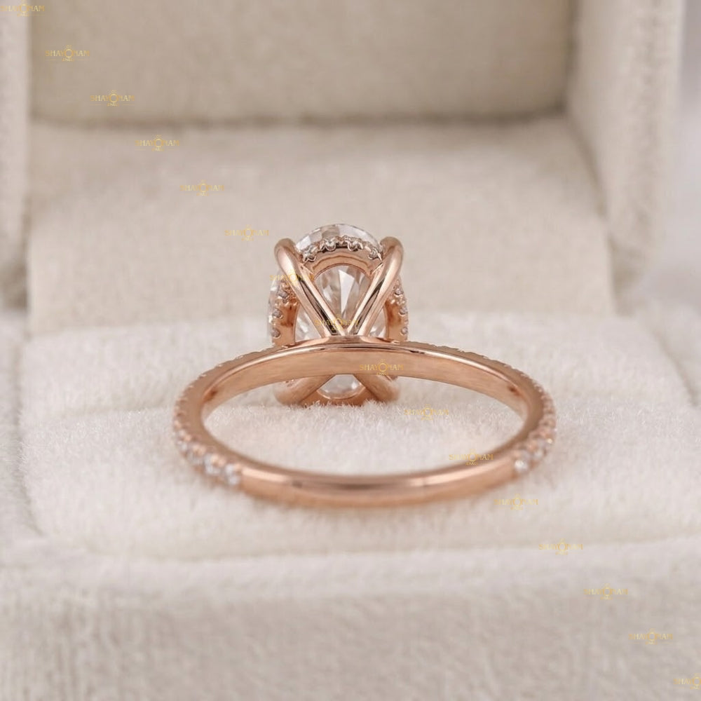 2.5 Carat Oval Cut Lab Grown Diamond Hidden Halo Engagement Rin